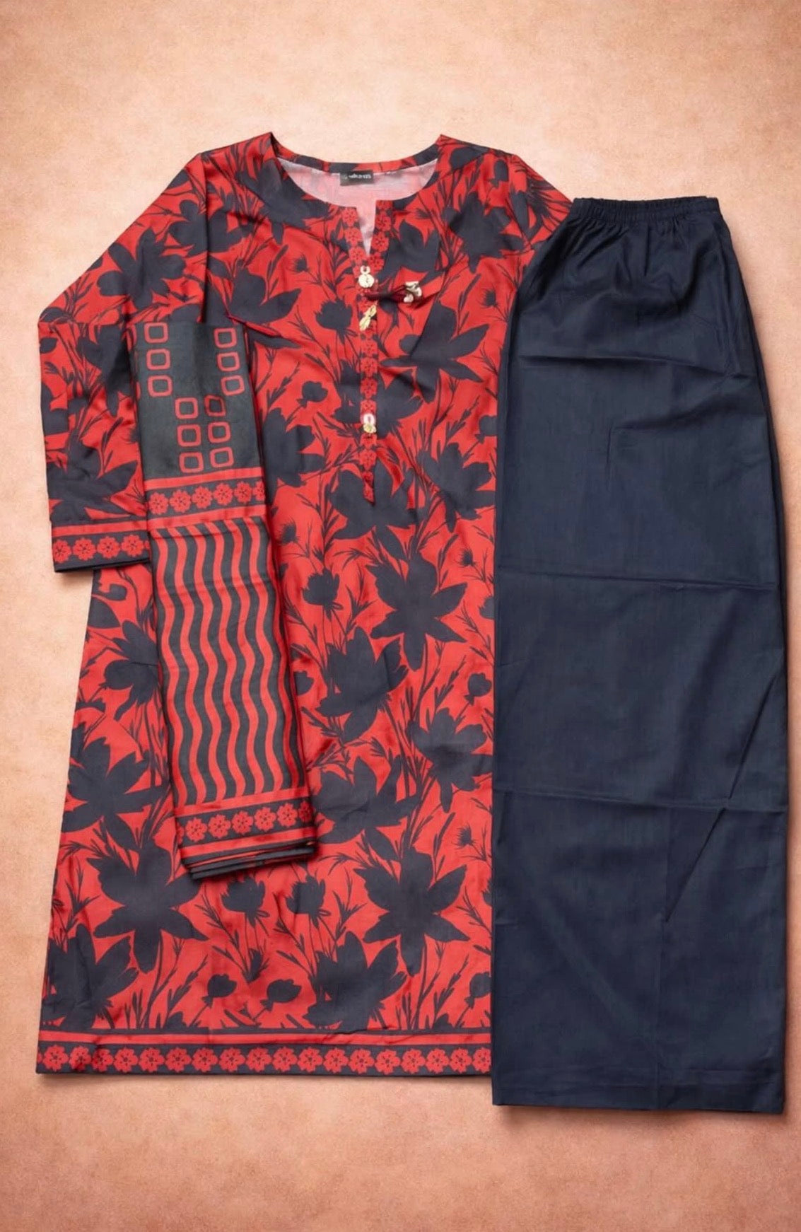 ALKARAM STUDIO KHADDAR 3PC -READY STITCHED-Black