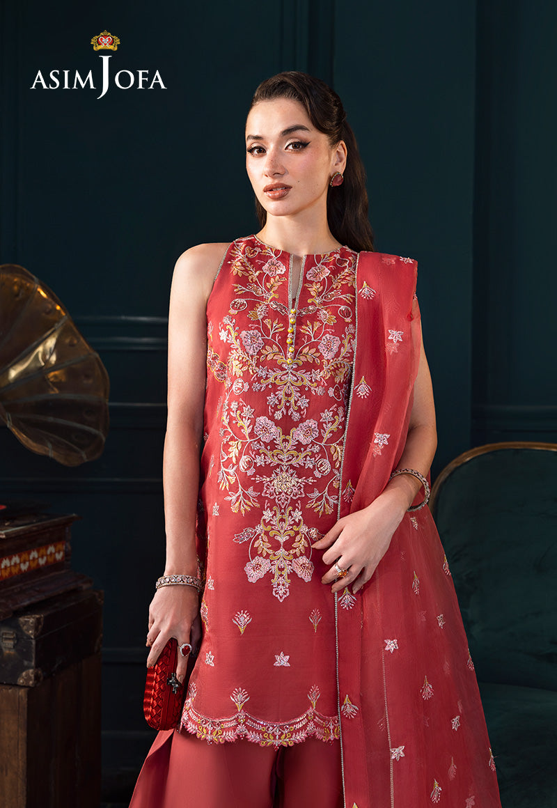 AJLFC-06 EMBROIDERED ORGANZA (UNSTITCHED 3 PCS)-Pink