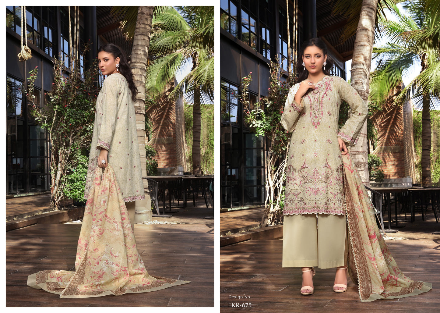 COCO by KALAL – Beige Blush Embroidered Lawn 3PC (UNSTITCHED )| EKR-675