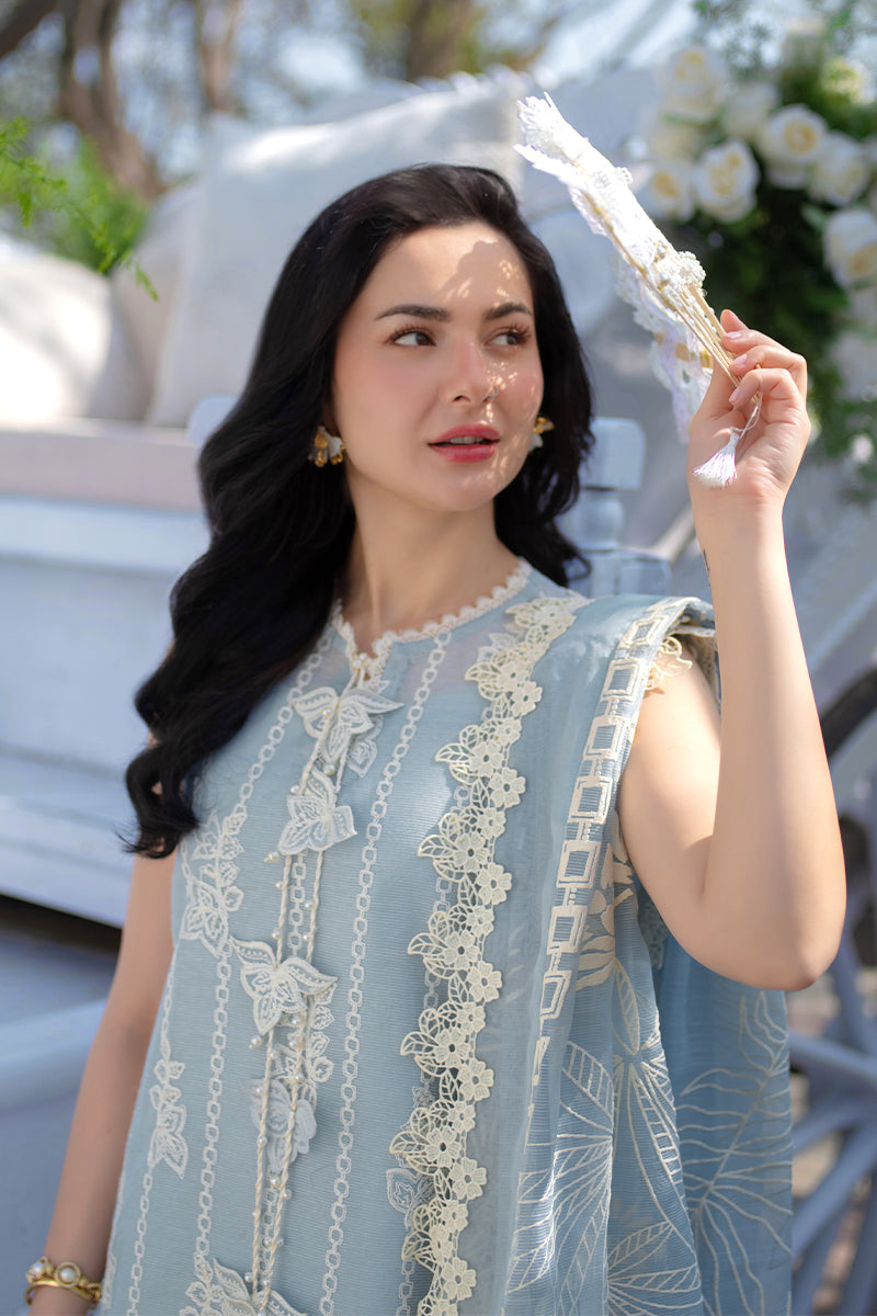 Rang Rasiya Premium Embroidered Lawn Unstitched 3Pc Suit - AYLA(SKY BLUE)