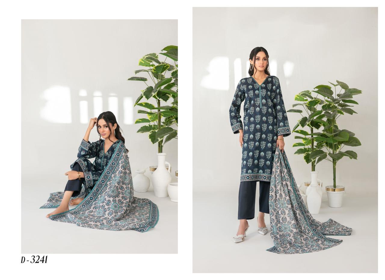 Tawakkal Mehza Un-Stitched Rotary Printed Lawn- Volume 1 Code D-3241 (muted Indigo)