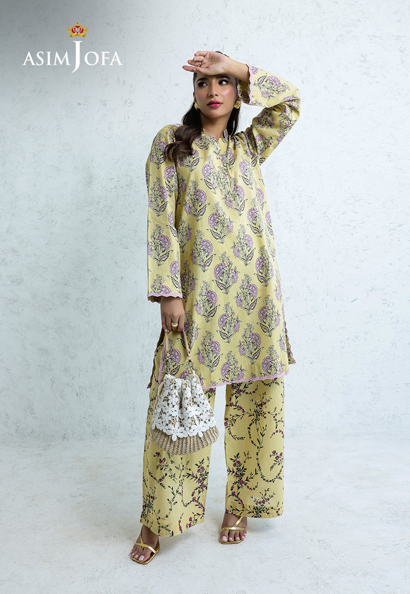 AJPB-205 PRINTED CAMBRIC STITCHED 2PCS (Yellow)