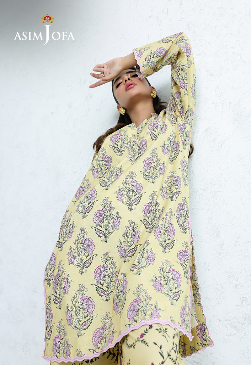 AJPB-205 PRINTED CAMBRIC STITCHED 2PCS (Yellow)