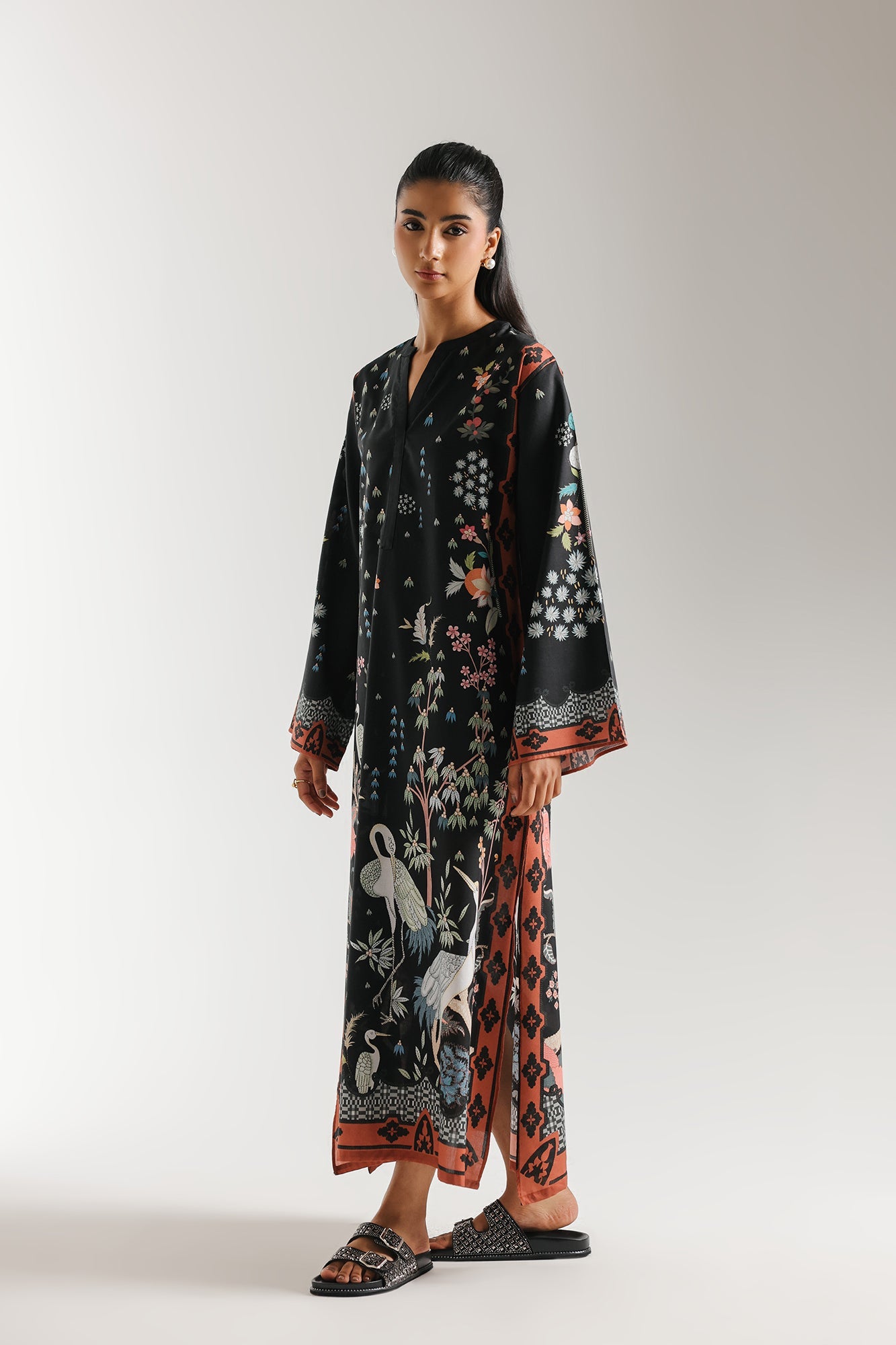 ETHNC PRINTED KAFTAN-JET-BLACK | E8039/102/902
