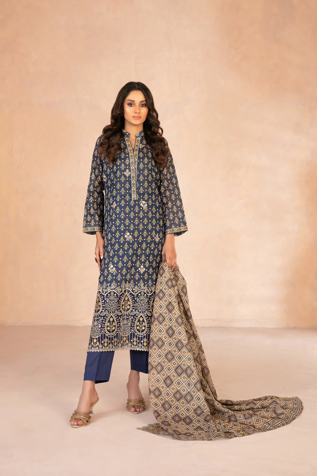DAALIYA – LAWN 2026 by SHAHID TAWAKKAL-3 PCS -Un-Stitched -Royal blue