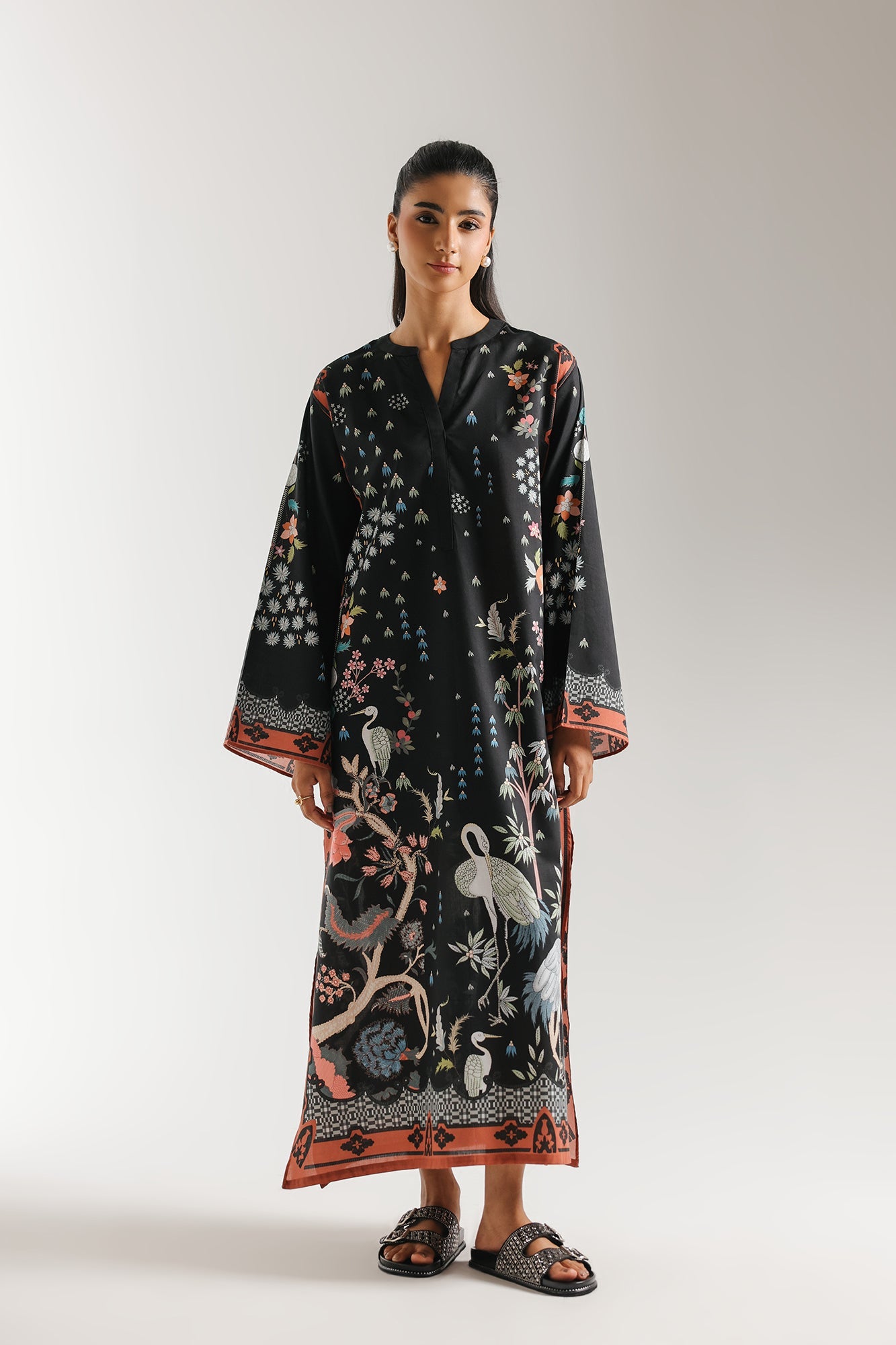 ETHNC PRINTED KAFTAN-JET-BLACK | E8039/102/902