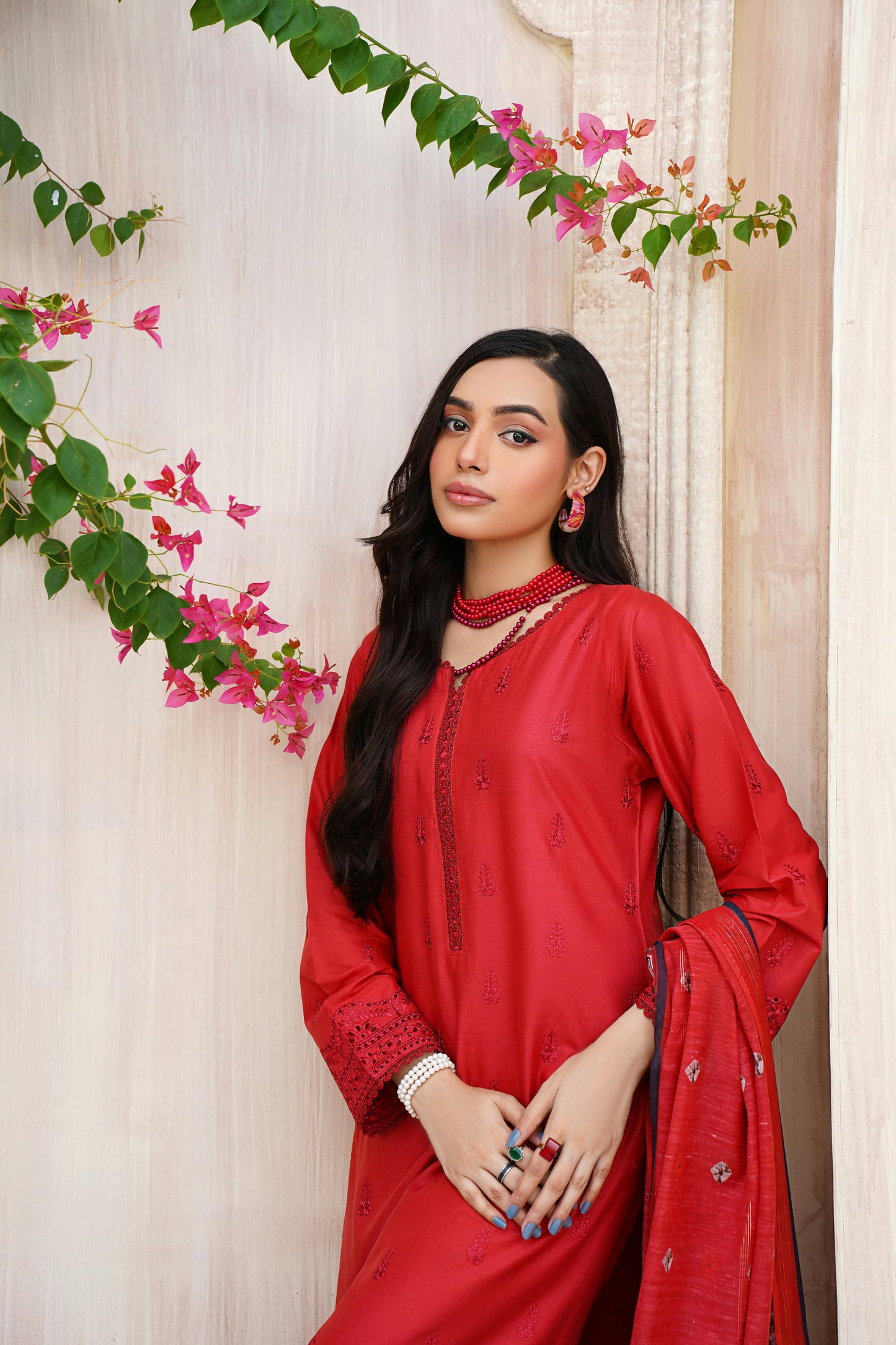 Premium Pakistani Gulzar Yousaf (GL) Stitched 3 PCs - Crimson Red