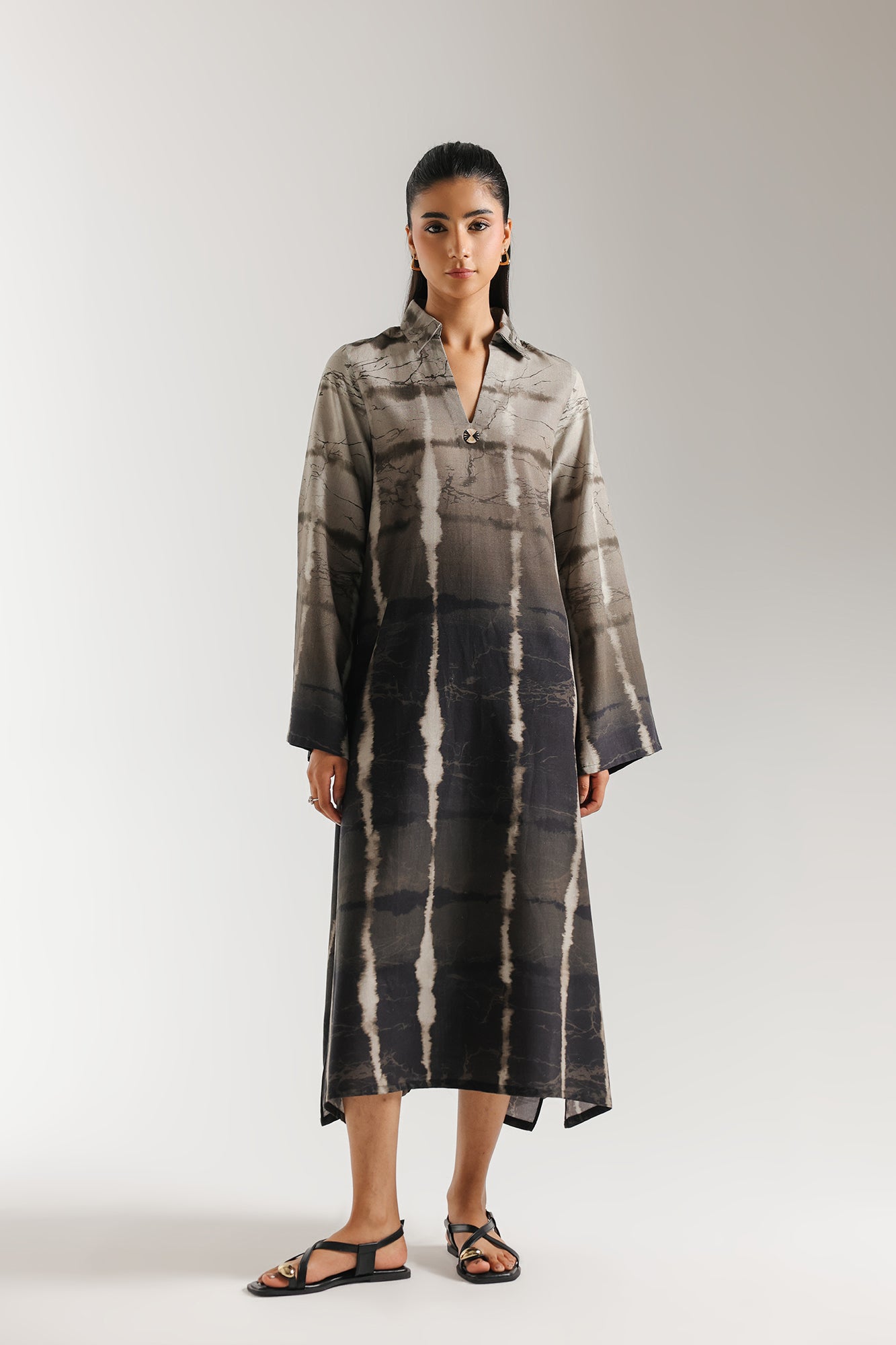 ETHNC PRINTED SHIRT-LONG LENGTH-LIGHT-GREY | E8043/102/911