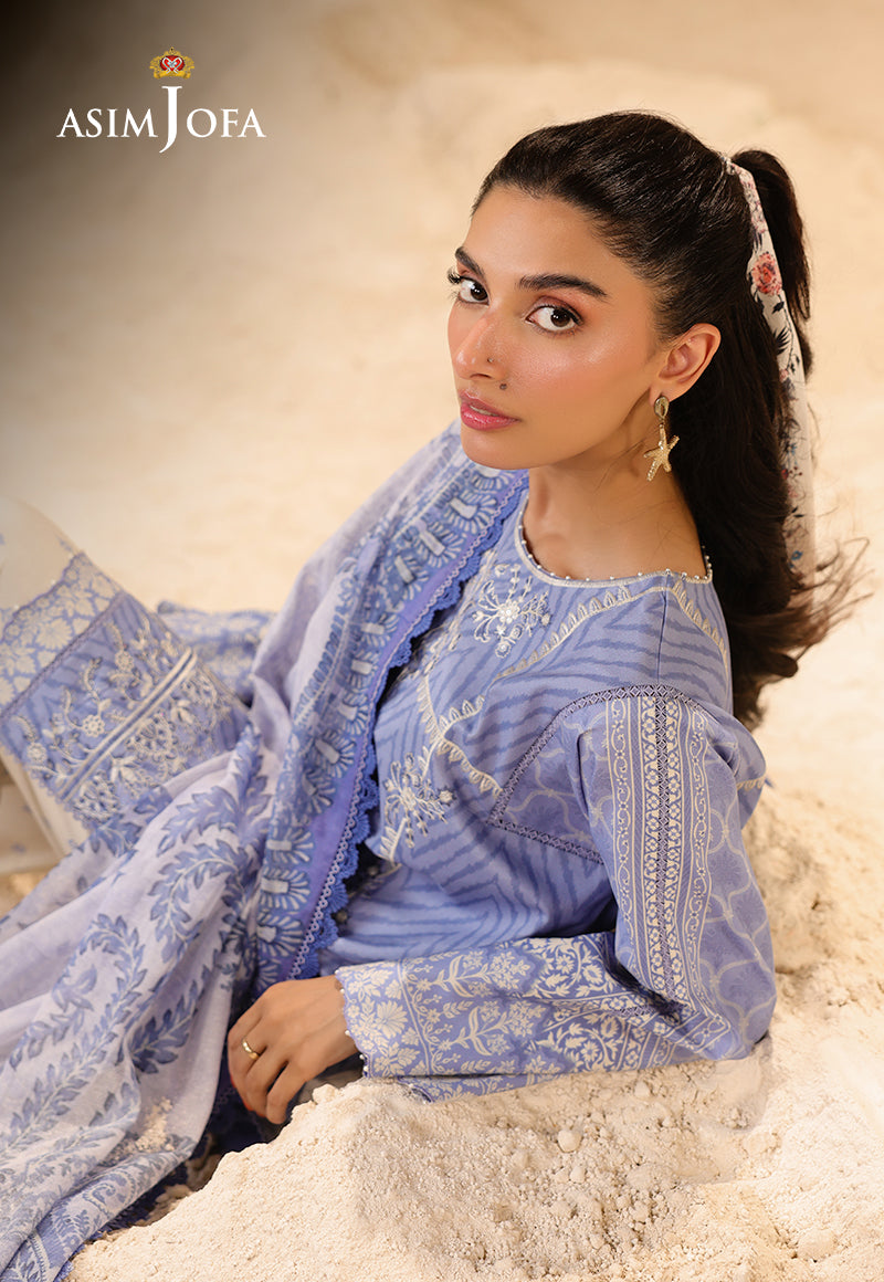 ASIM JOFA -Printed Embroidered Lawn 3 Pcs(UNSTITCHED)-PASTEL BLUE