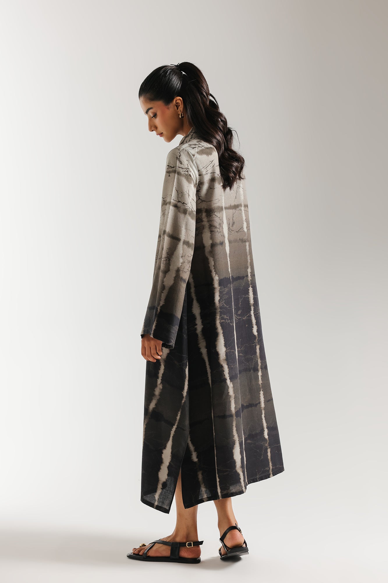 ETHNC PRINTED SHIRT-LONG LENGTH-LIGHT-GREY | E8043/102/911