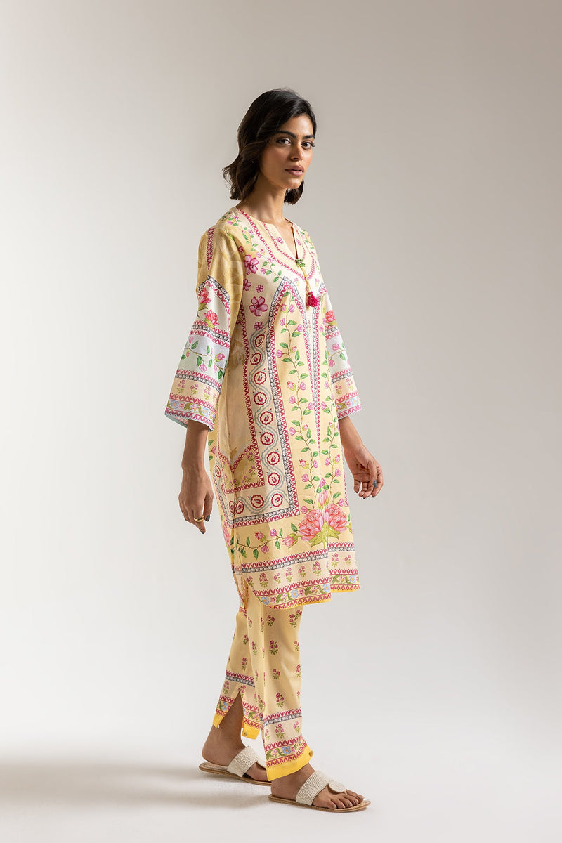 ETHNC-PRINTED SUIT-Yellow Beige | RELAXED -FIT KURTA -SHALWAR –  STRAIGHT FIT