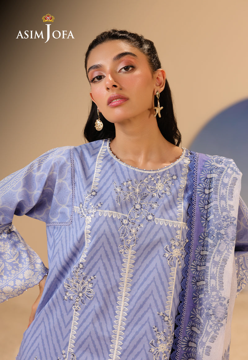 ASIM JOFA -Printed Embroidered Lawn 3 Pcs(UNSTITCHED)-PASTEL BLUE
