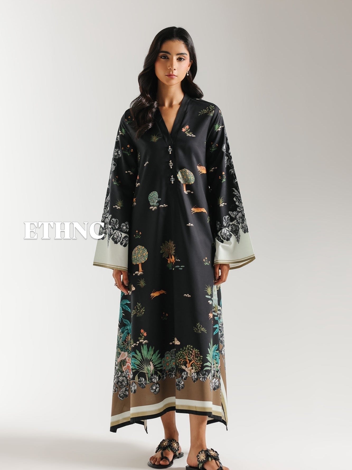 ETHNC PRINTED KAFTAN JET-BLACK | E8076/102/902