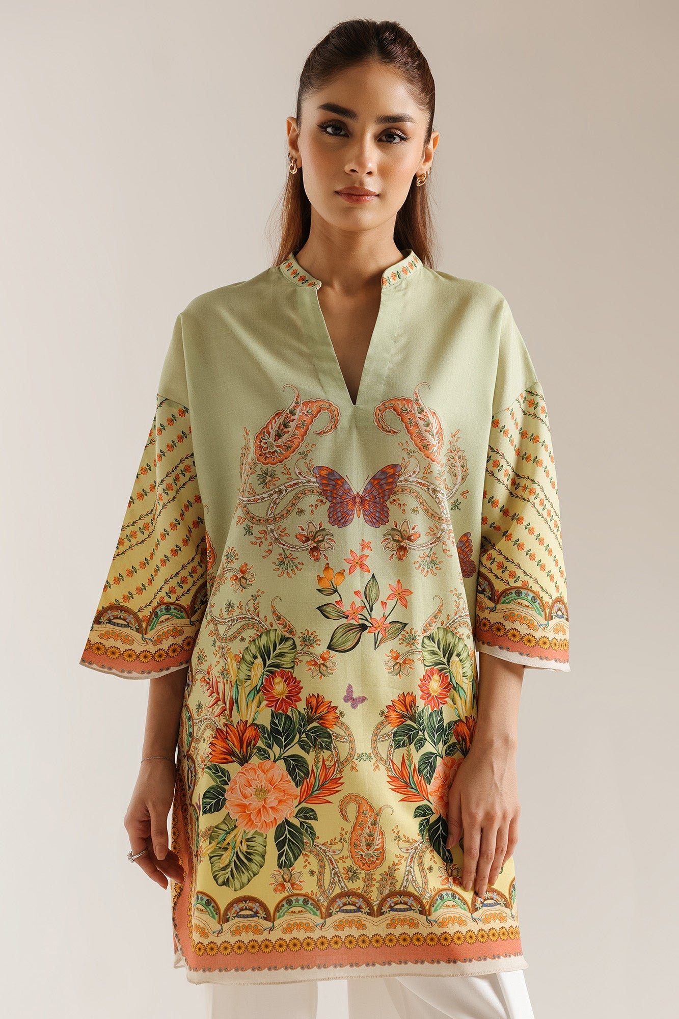 ETHNC -PRINTED KURTI-PALE-GREEN | E7902/102/130