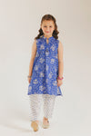 ETHNC Kids Printer  2 pcs Stitched Suit - SHIRT – STRAIGHT FIT - BAN NECK WITH SLIT - SLEEVE LESS REGULAR LENGTH  SHALWAR - STRAIGHT FIT - REGULAR LENGTH-DENIM BLUE