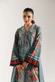 ETHNC-PRINTED SHIRT-AQUA-SKY - LOOSE FIT - V NECK - FLARED SLEEVES - LOW SIDE SLIT - LONG LENGTH
