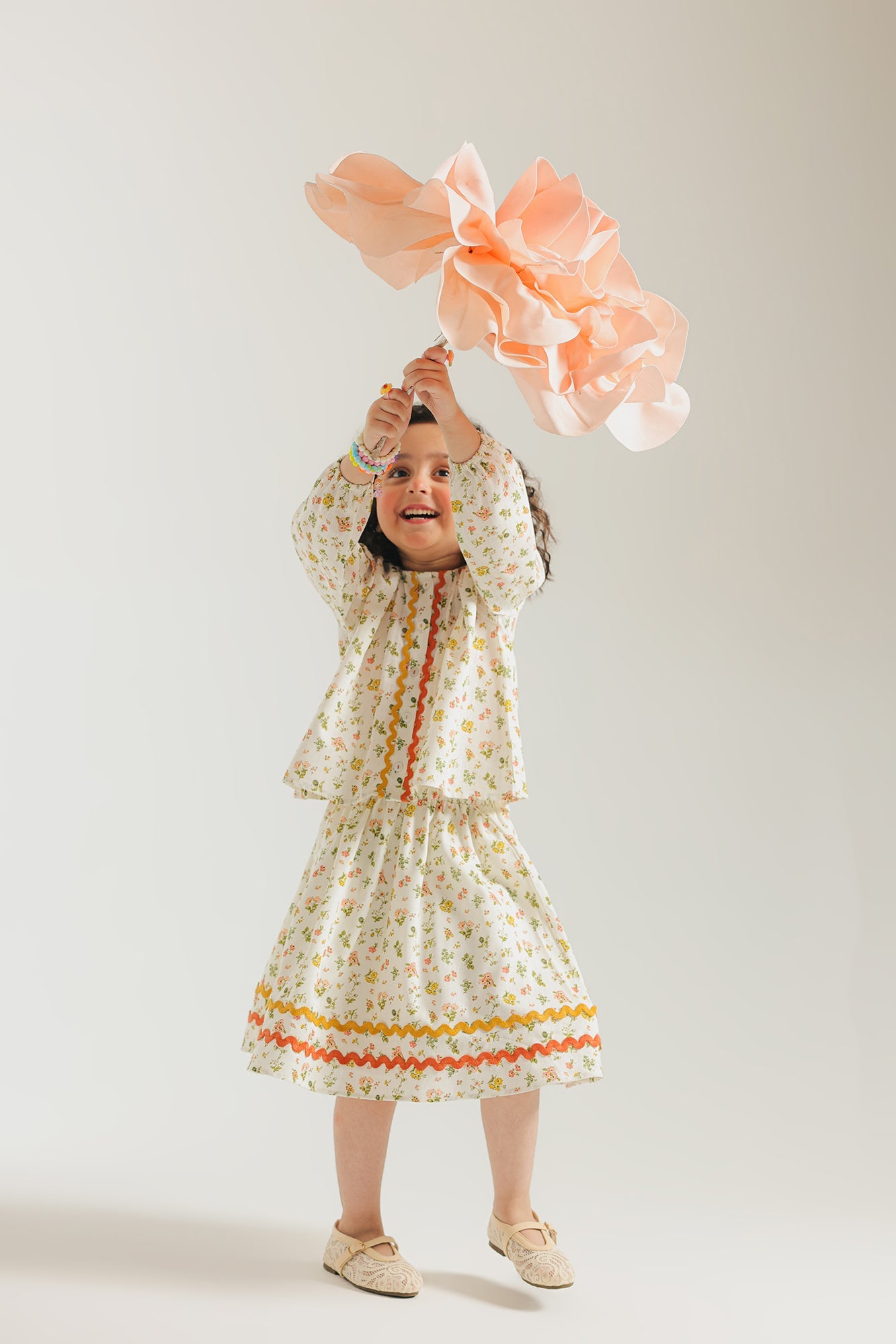 ETHNC Kids - CO-ORD SET- SHIRT - FLARED FIT - SHORT LENGTH  SKIRT -White Color