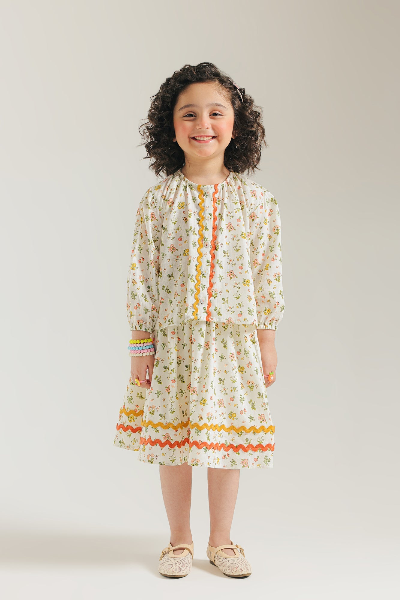 ETHNC Kids - CO-ORD SET- SHIRT - FLARED FIT - SHORT LENGTH  SKIRT -White Color