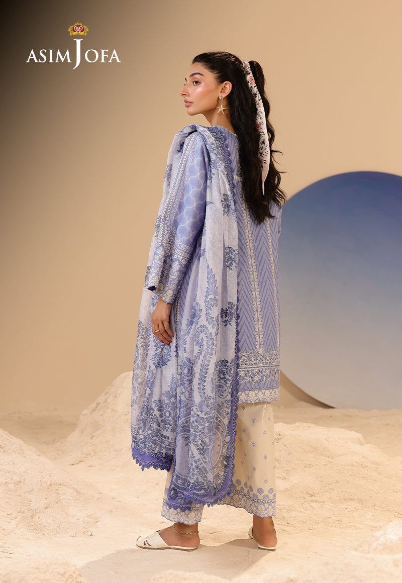 ASIM JOFA -Printed Embroidered Lawn 3 Pcs(UNSTITCHED)-PASTEL BLUE