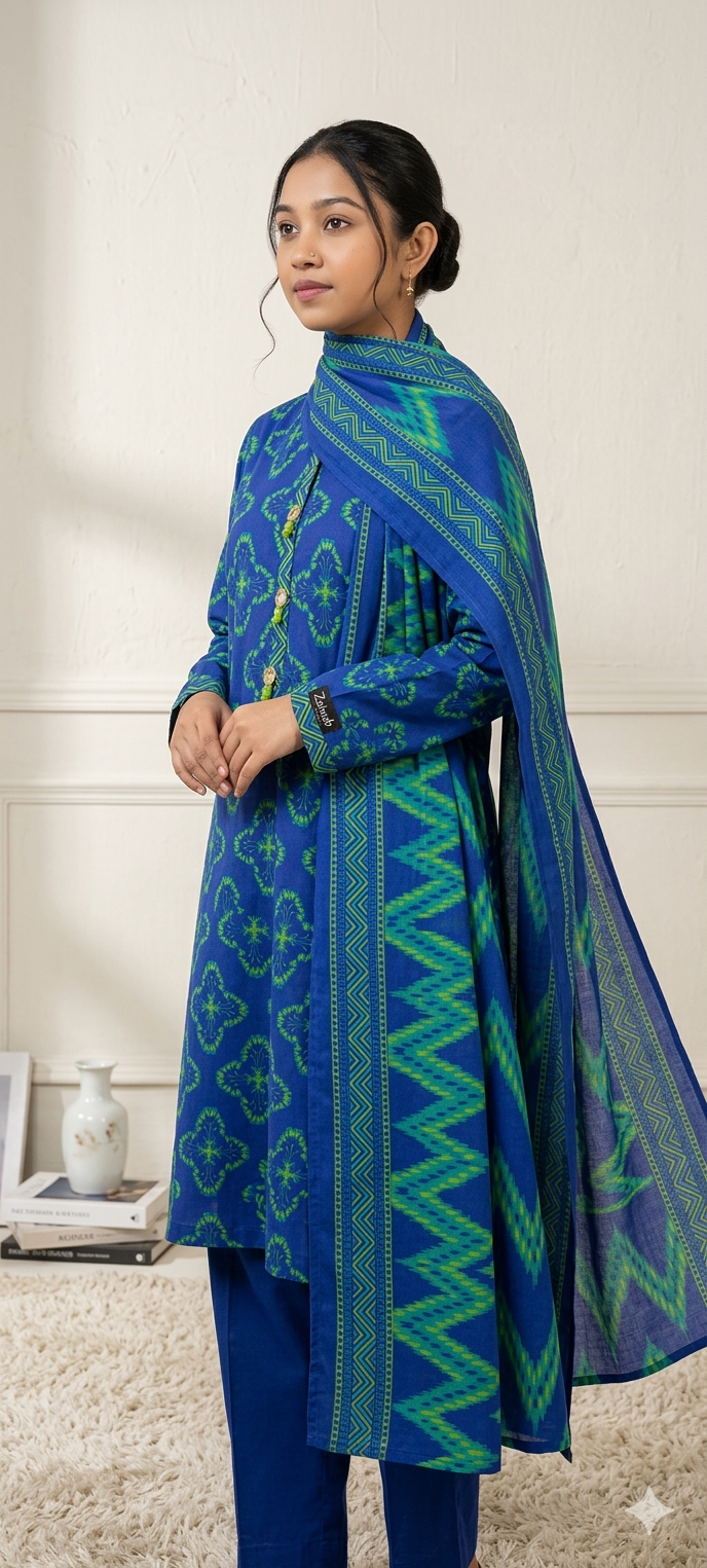 ALKARAM STUDIO  KHADDAR 3PC -READY STITCHED-Royal Blue
