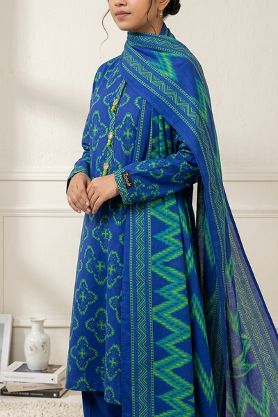 ALKARAM STUDIO  KHADDAR 3PC -READY STITCHED-Royal Blue