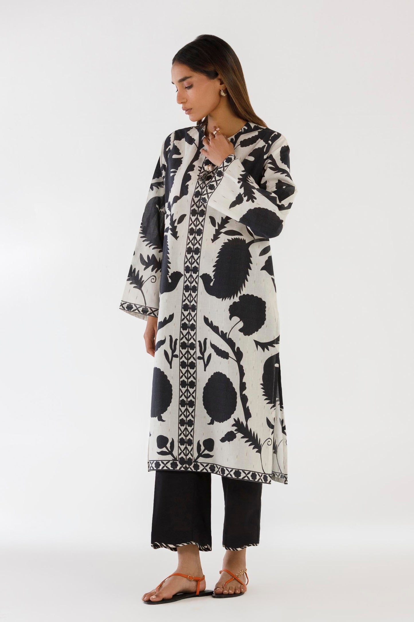 Sana Safinaz Stitched Printed Shirt + Culotte - SS26BSP026P2T