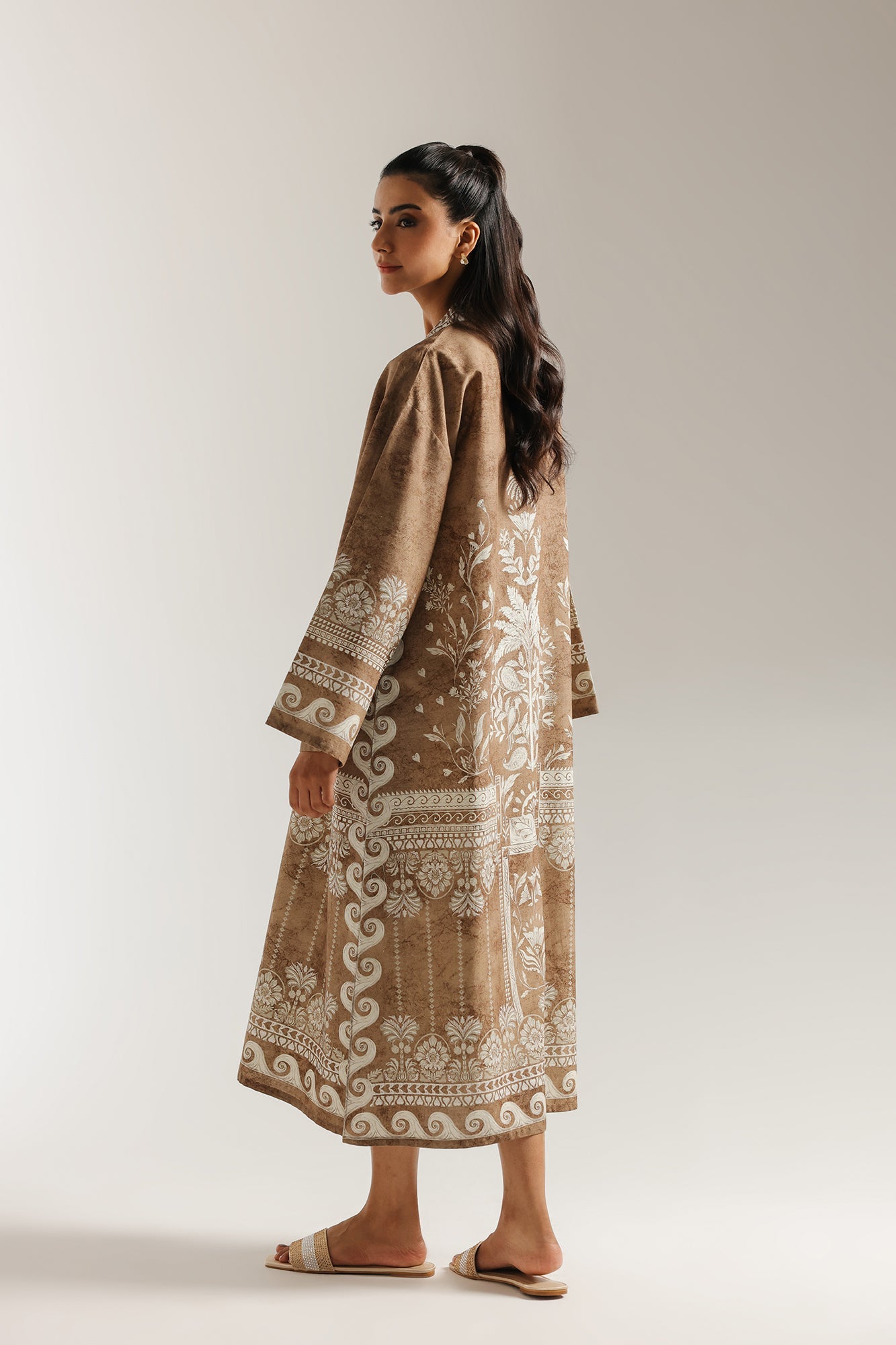 ETHNC -PRINTED DRESS-BEIGE | E6955/102/113