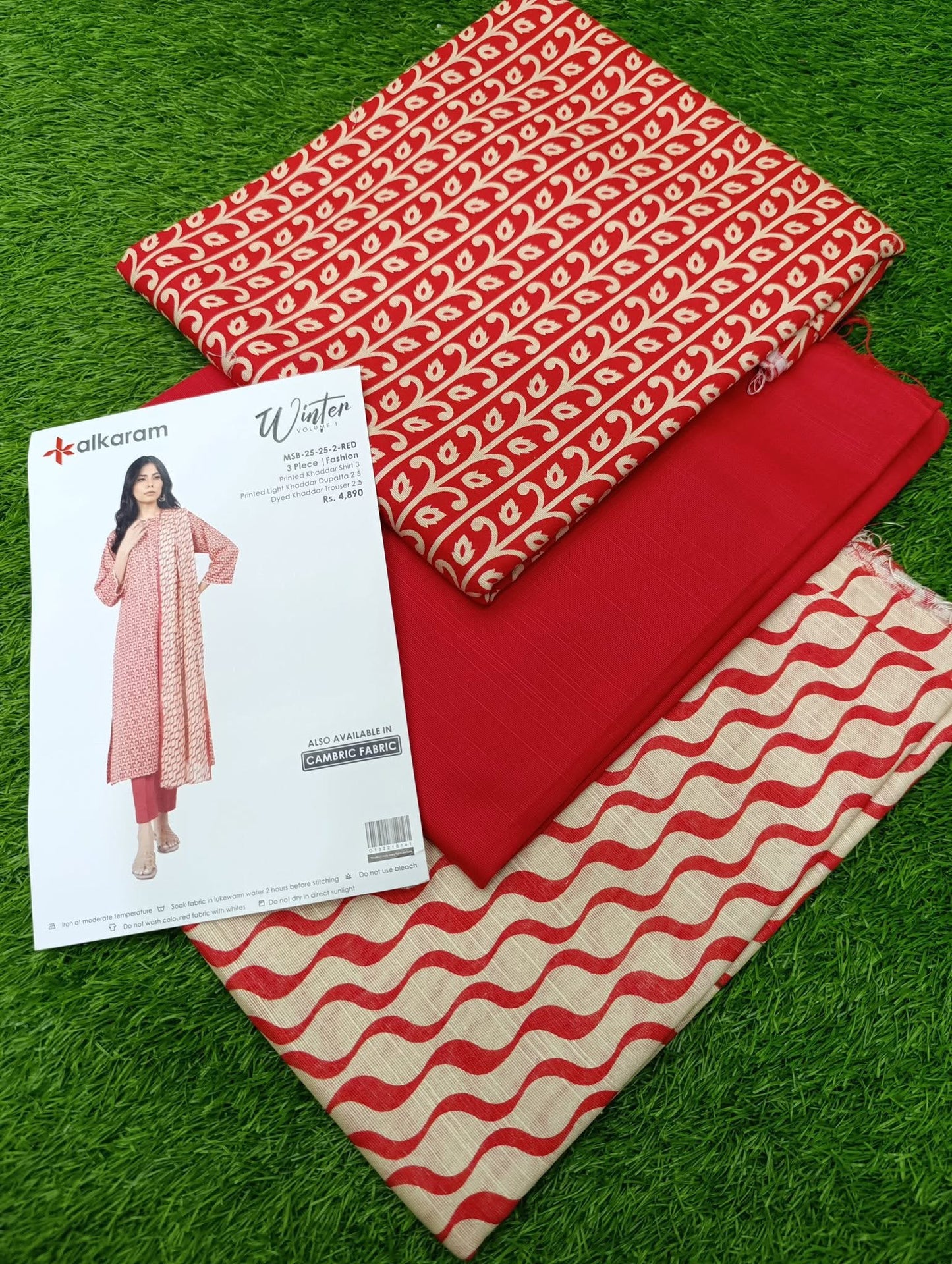 ALKARAM STUDIO  KHADDAR 3PC -READY STITCHED-ORANGE