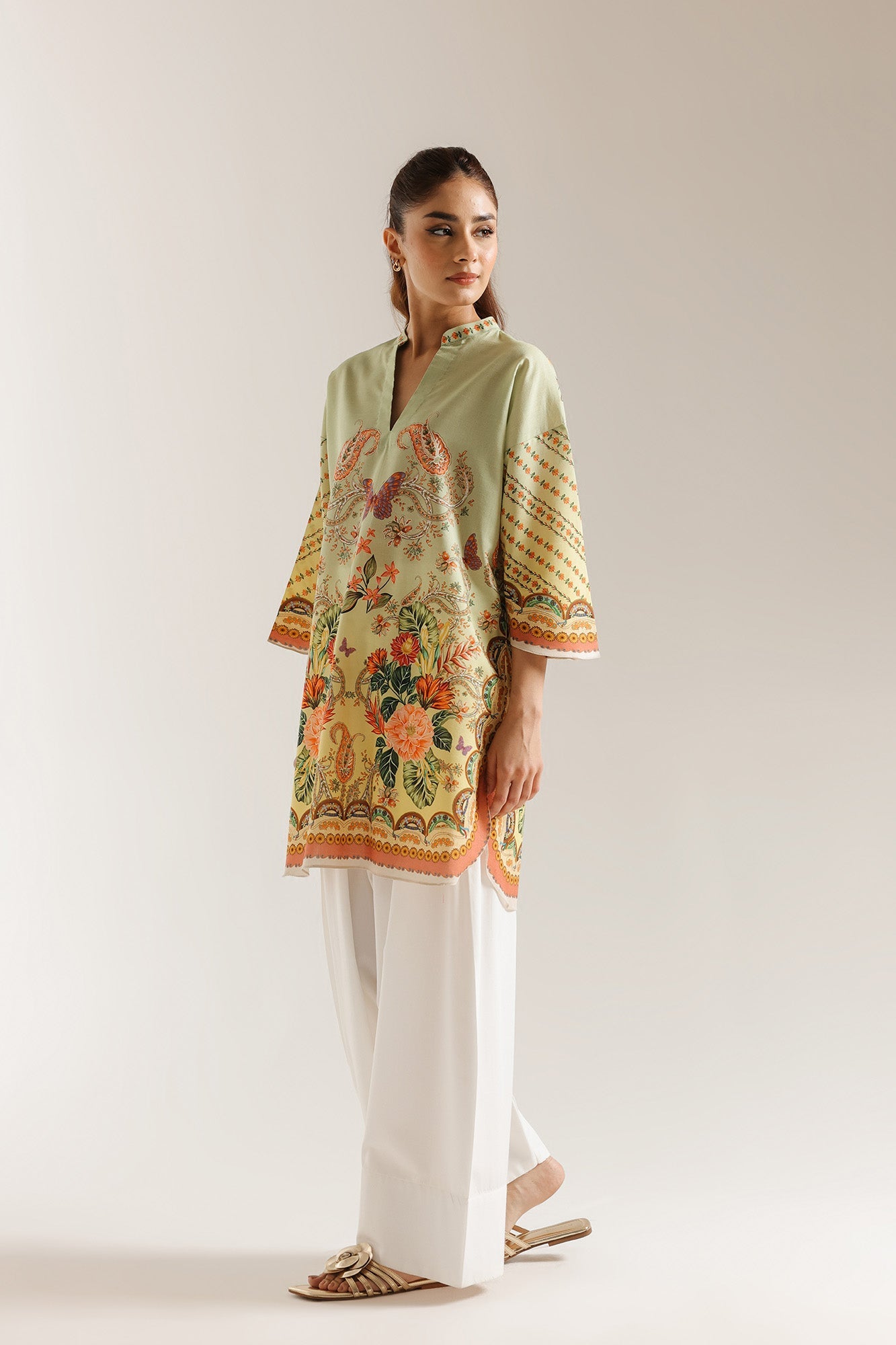 ETHNC -PRINTED KURTI-PALE-GREEN | E7902/102/130