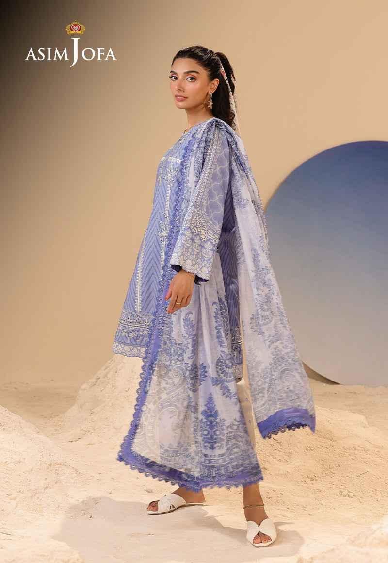 ASIM JOFA -Printed Embroidered Lawn 3 Pcs(UNSTITCHED)-PASTEL BLUE