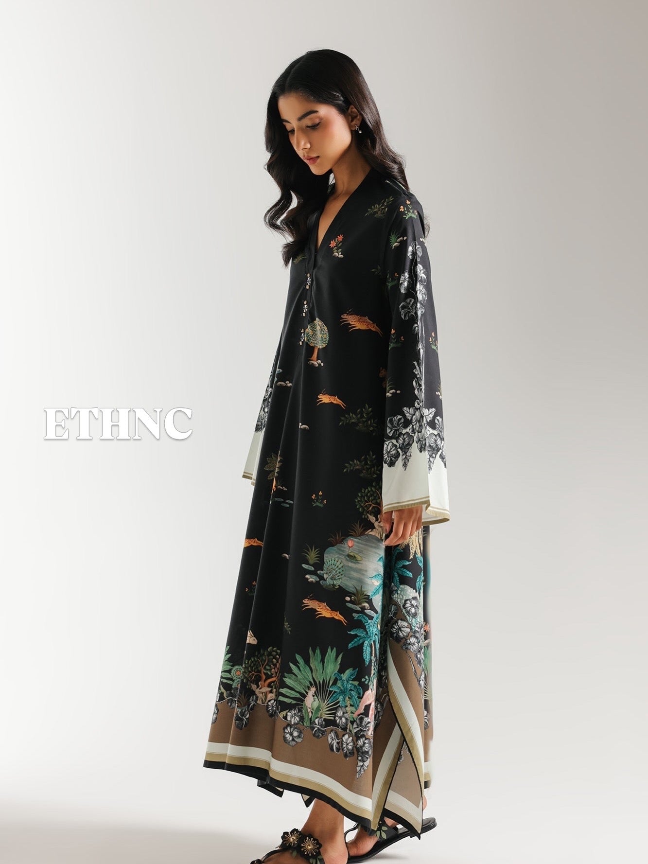 ETHNC PRINTED KAFTAN JET-BLACK | E8076/102/902
