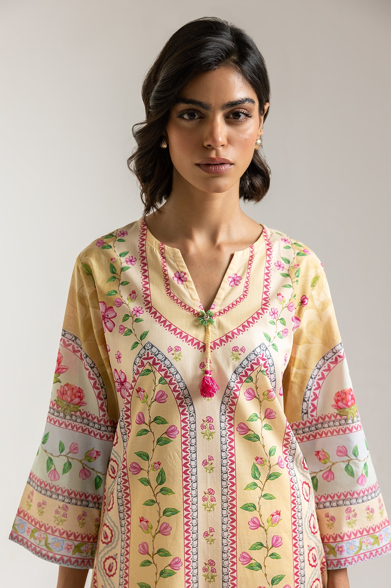 ETHNC-PRINTED SUIT-Yellow Beige | RELAXED -FIT KURTA -SHALWAR –  STRAIGHT FIT