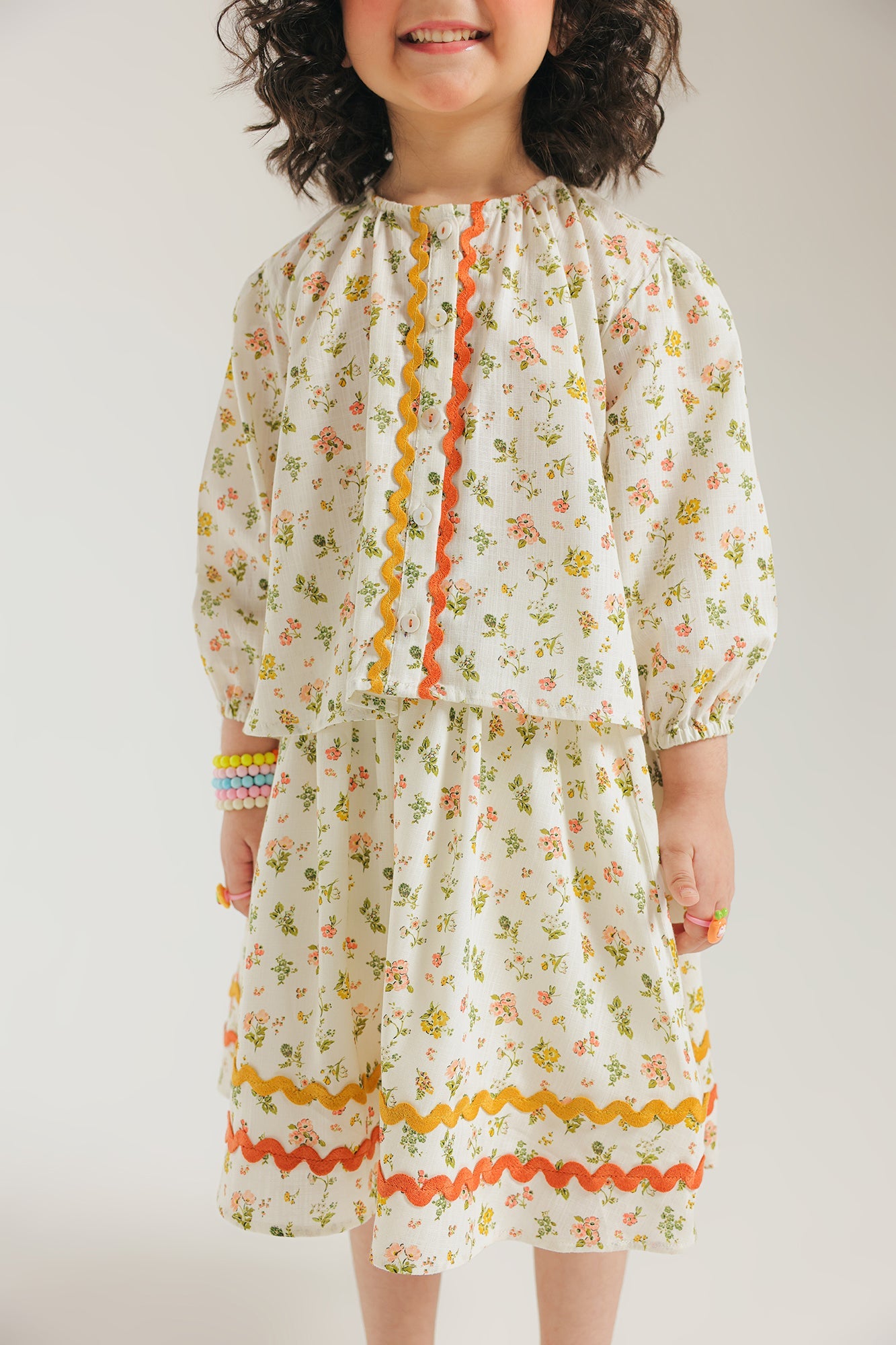 ETHNC Kids - CO-ORD SET- SHIRT - FLARED FIT - SHORT LENGTH  SKIRT -White Color