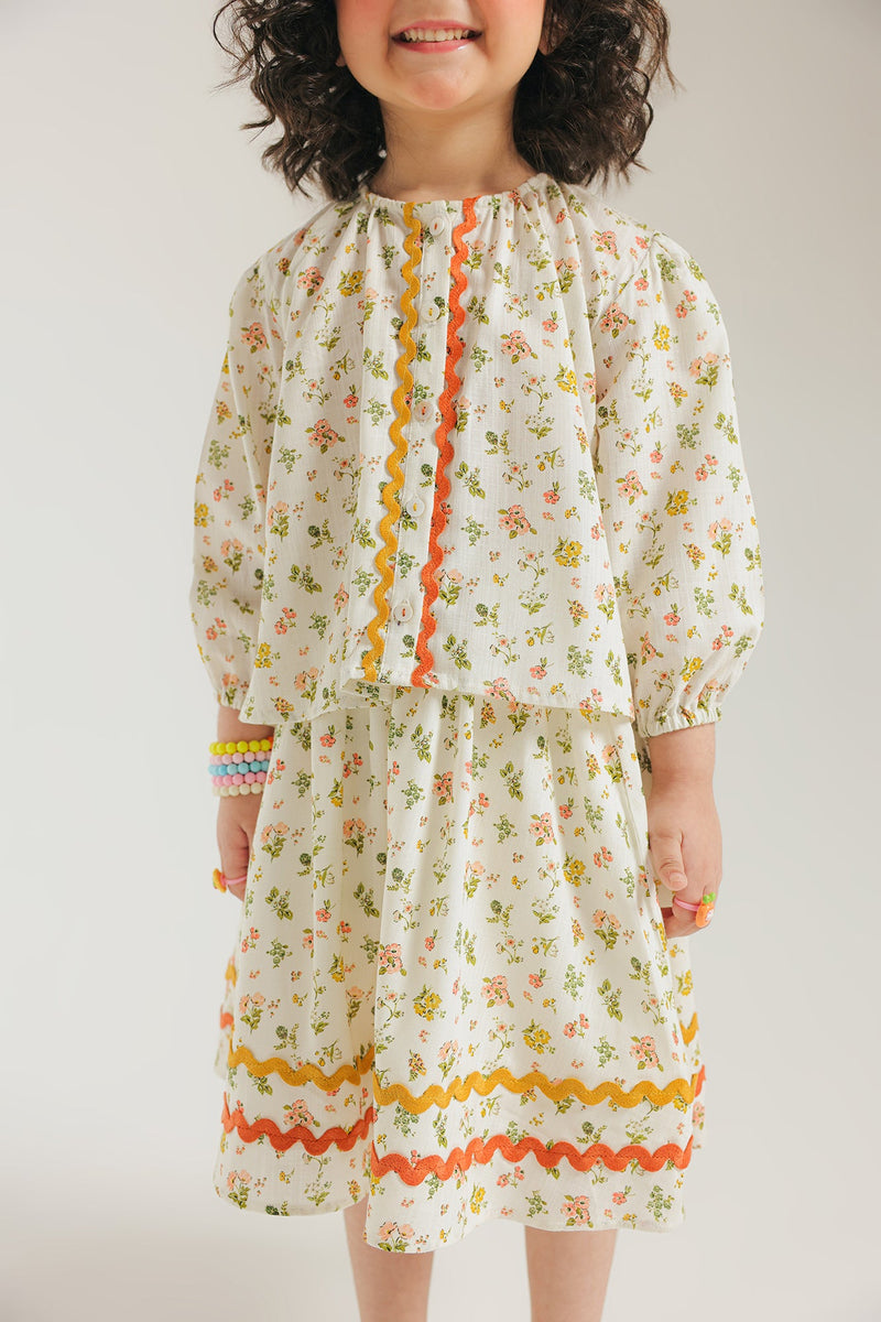 ETHNC Kids - CO-ORD SET- SHIRT - FLARED FIT - SHORT LENGTH  SKIRT -White Color
