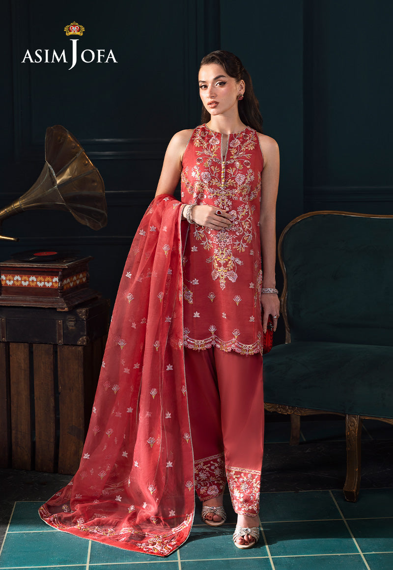 AJLFC-06 EMBROIDERED ORGANZA (UNSTITCHED 3 PCS)-Pink
