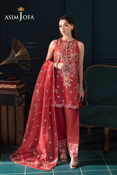 AJLFC-06 EMBROIDERED ORGANZA (UNSTITCHED 3 PCS)-Pink