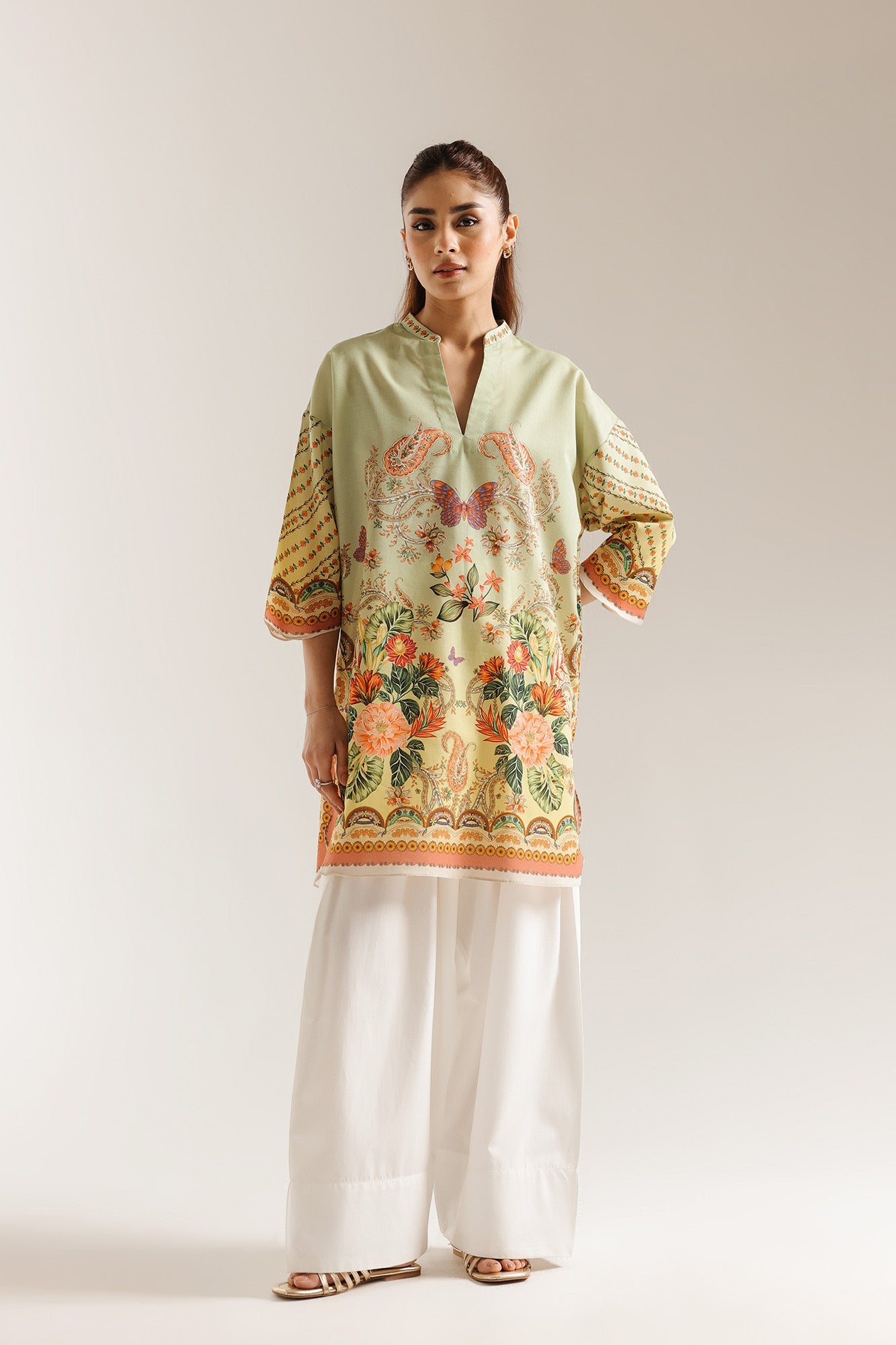 ETHNC -PRINTED KURTI-PALE-GREEN | E7902/102/130