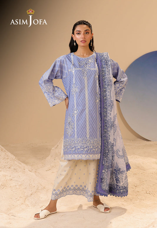 ASIM JOFA -Printed Embroidered Lawn 3 Pcs(UNSTITCHED)-PASTEL BLUE