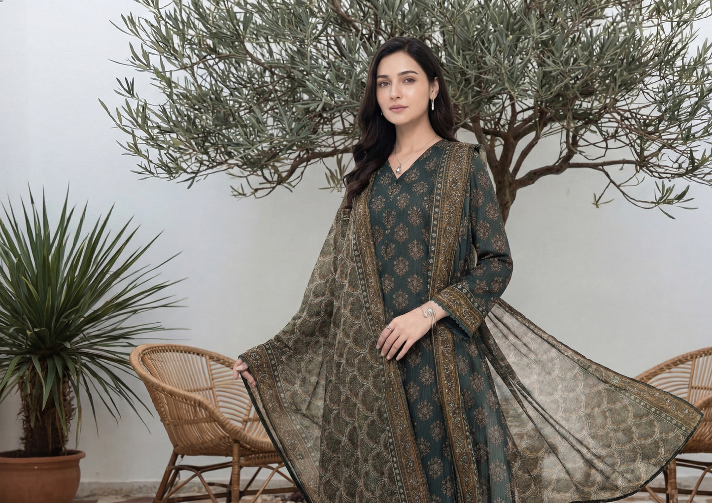 Tawakkal ARSHI STITCHED  3 Pieces (D-2996 | Deep Forest Green)