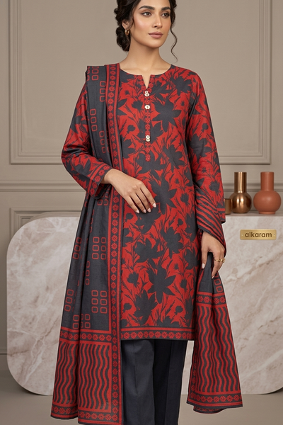 ALKARAM STUDIO  KHADDAR 3PC -READY STITCHED-Black