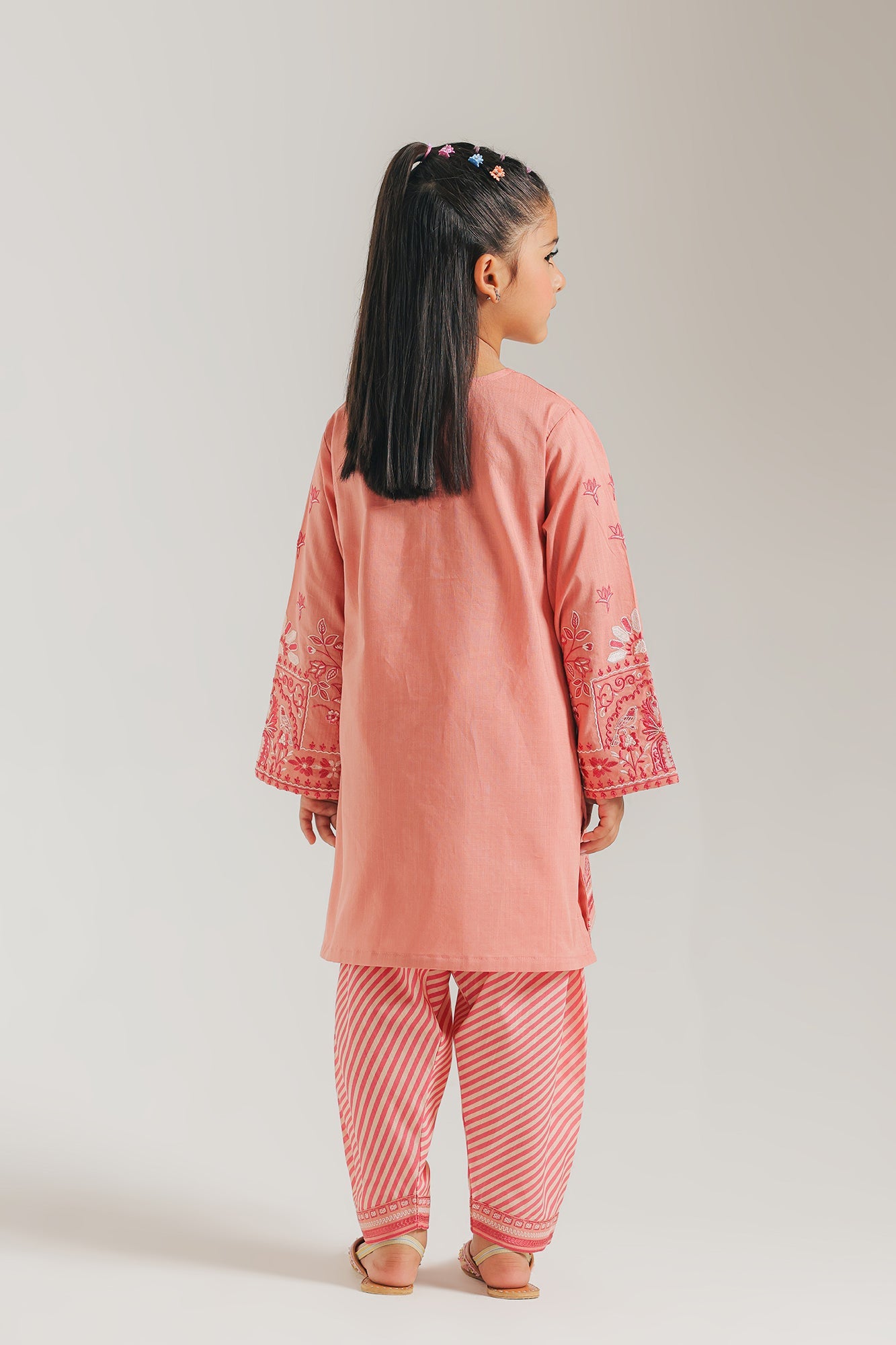 ETHNC Kids Embroidered 2 pcs Stitched Suit - SHIRT – ROUND NECK - FULL SLEEVES - EMBROIDERED - REGULAR LENGTH - SHALWAR - PRINTED - REGULAR LENGTH -CORAL