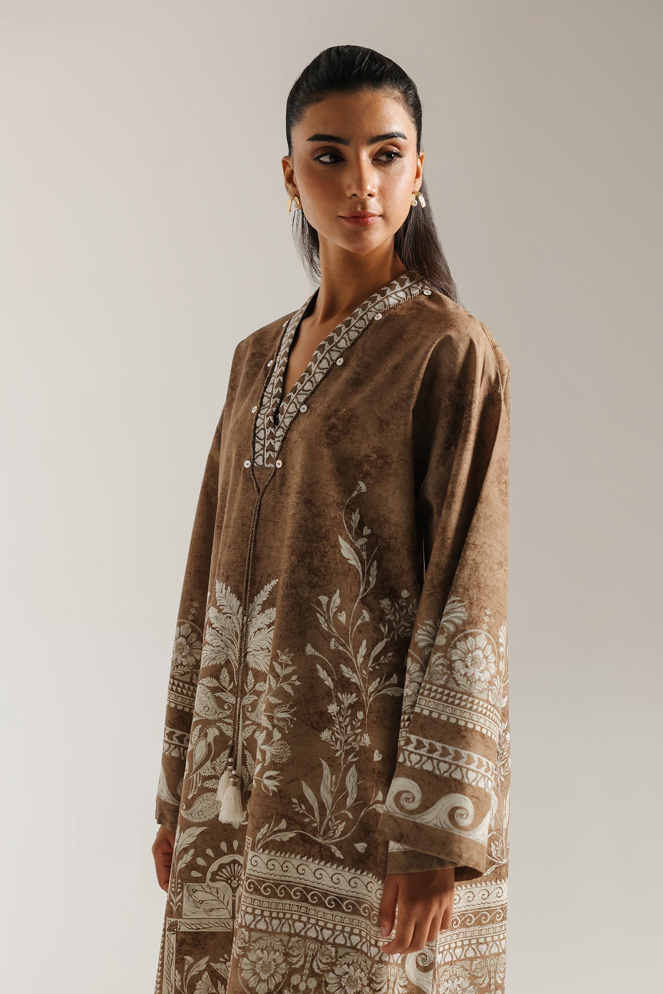 ETHNC -PRINTED DRESS-BEIGE | E6955/102/113