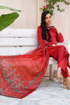 Premium Pakistani Gulzar Yousaf (GL) Stitched 3 PCs - Crimson Red