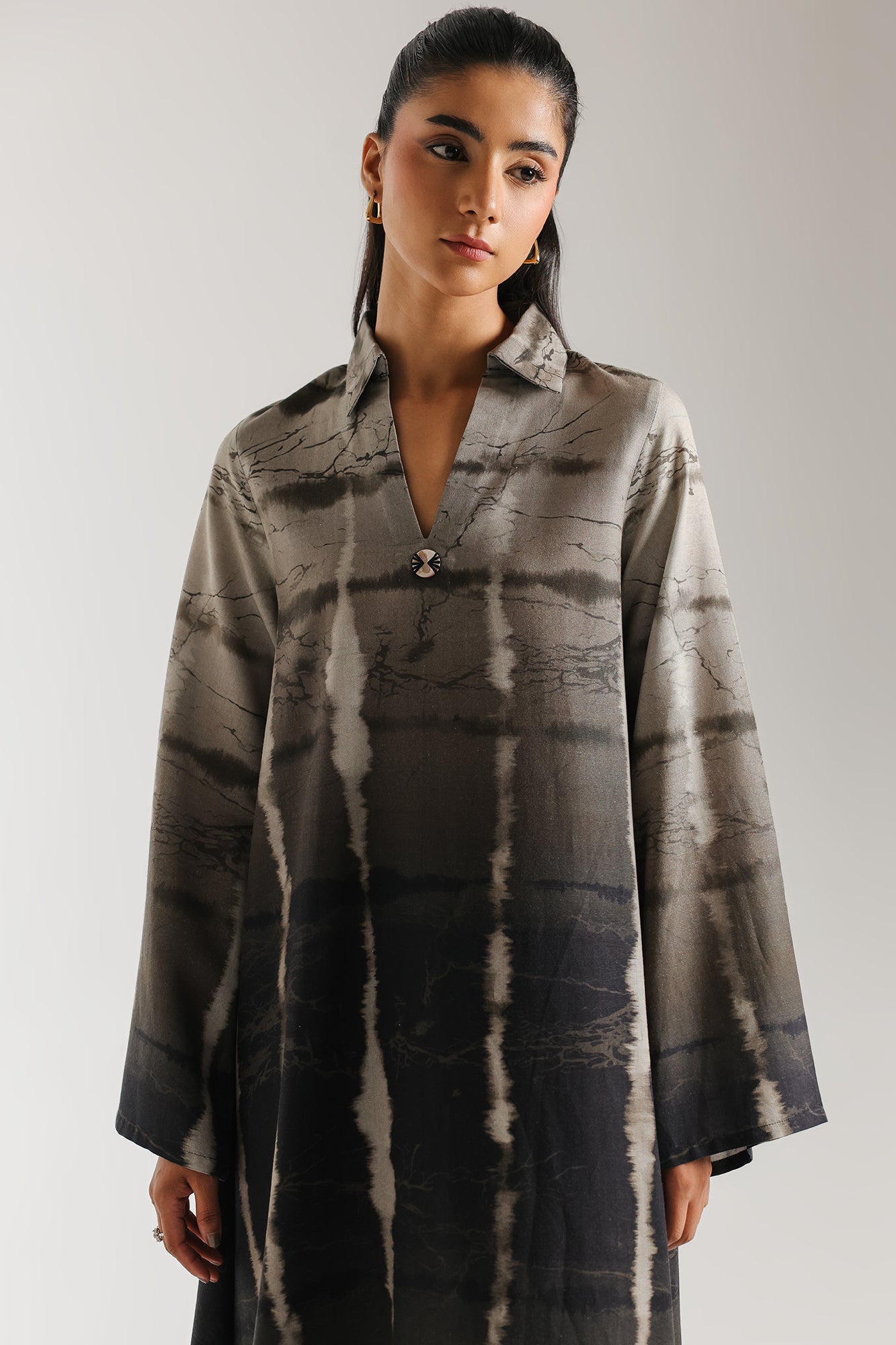 ETHNC PRINTED SHIRT-LONG LENGTH-LIGHT-GREY | E8043/102/911