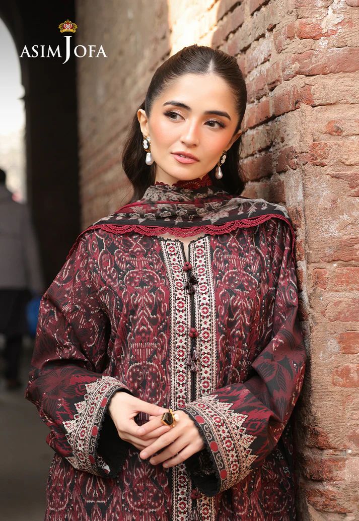 ASIM JOFA- PRINTED EMBROIDERED LAWN 3 PCS (AJUBF-50)