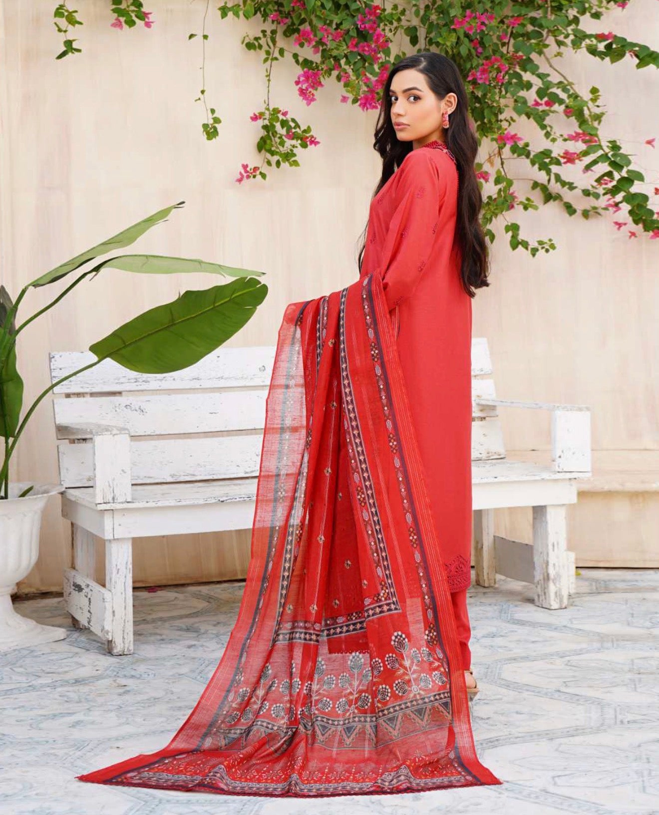 Premium Pakistani Gulzar Yousaf (GL) Stitched 3 PCs - Crimson Red