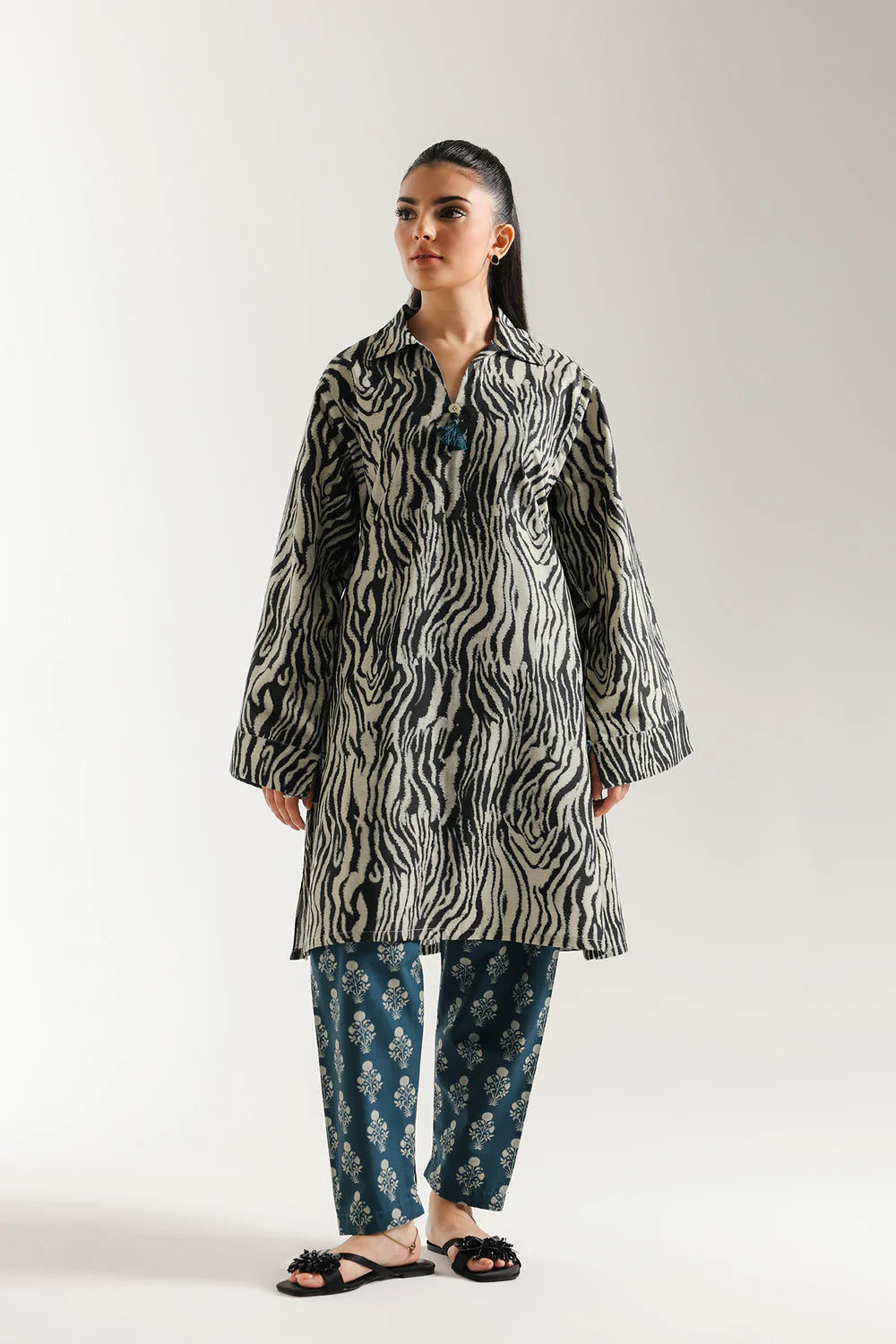 ETHNC-PRINTED SUIT-LEMON-ICING | SHIRT - A LINE FIT-SHALWAR –  STRAIGHT FIT