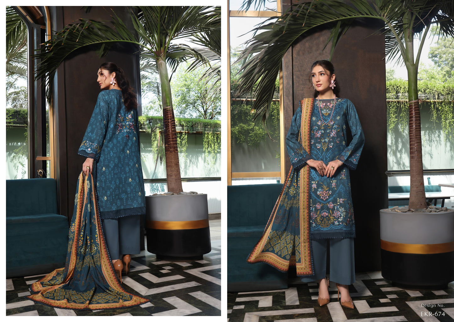 COCO by KALAL – Midnight Azure Embroidered Lawn 3PC (Unstitched )| EKR-674