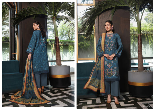 COCO by KALAL – Midnight Azure Embroidered Lawn 3PC (Unstitched )| EKR-674