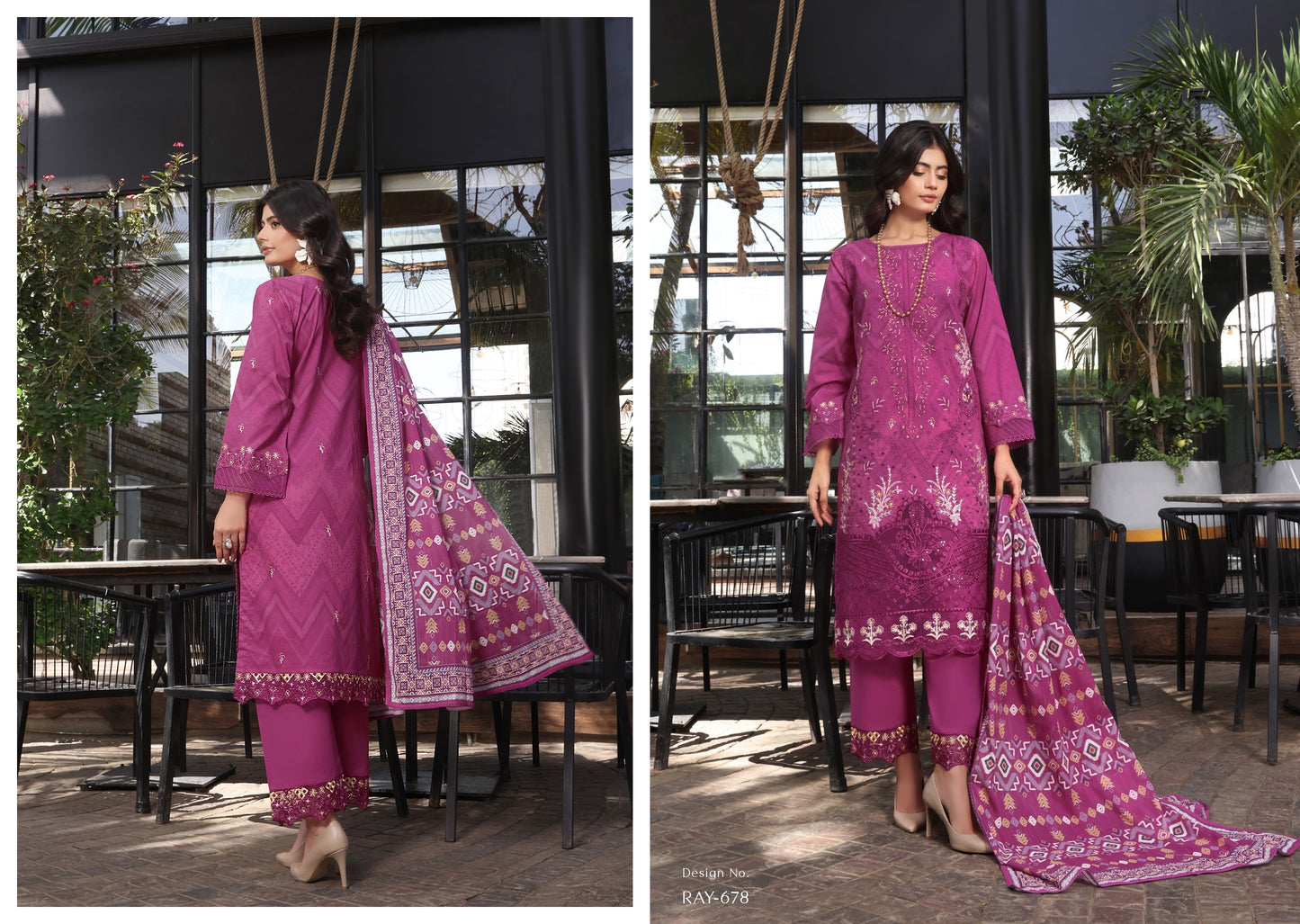 COCO by KALAL – Royal Magenta Embroidered Lawn 3PC (UNSTITCHED )| RAY-678